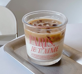 핑크파리 레터링컵 디저트 커피머신 귀여운 데일리 홈카페컵 내열유리잔 400ml