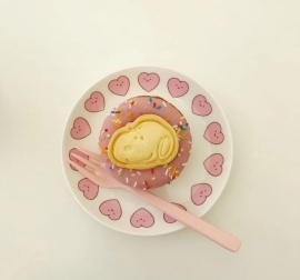 스마일 하트접시 세라믹 홈카페 플레이팅 귀여운 접시 20cm