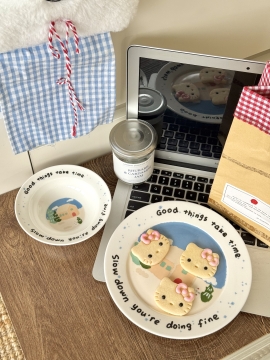 크리스마스 눈사람 쿠키 하우스 접시 씨리얼볼 홈카페 디너 원형 파스타 접시 21cm