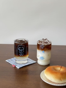 2종 내열 스택 글래스 레터링블루캣 내열유리컵 아이스아메리카노잔 300ml