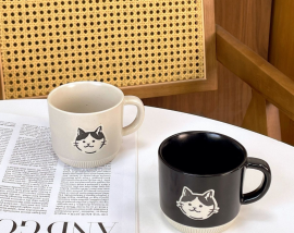 일본 블랙캣 세라믹 머그잔 2종 커피 커피머신컵 홈카페 190ml