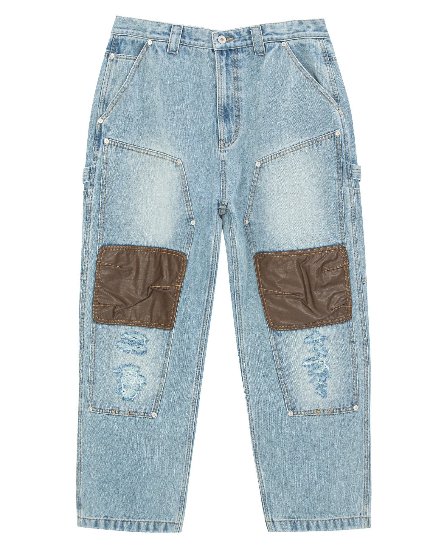 INSANE LEATHER DOUBLE-KNEE WORKPANTS_LIGHT INDIGO