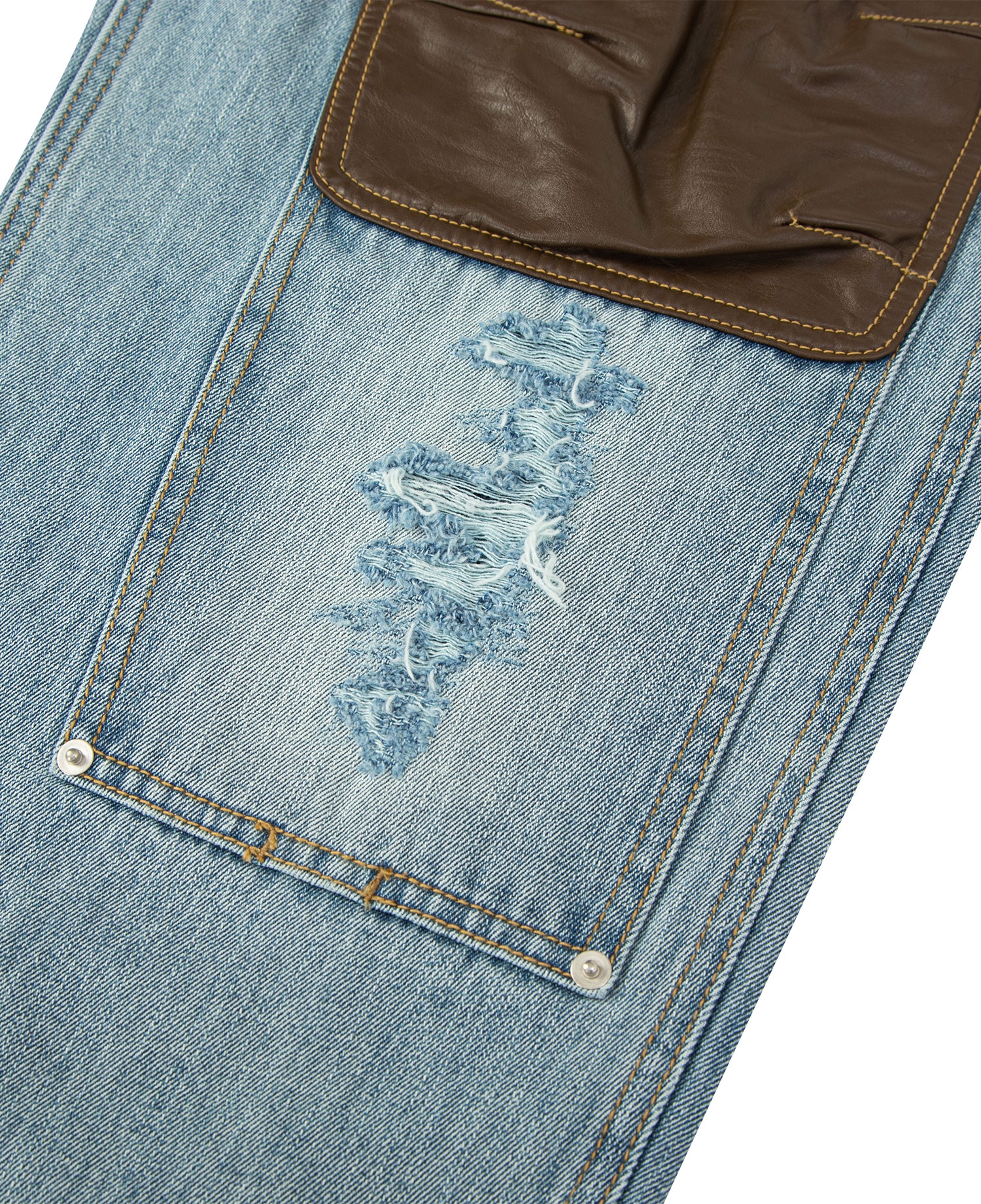 INSANE LEATHER DOUBLE-KNEE WORKPANTS_LIGHT INDIGO
