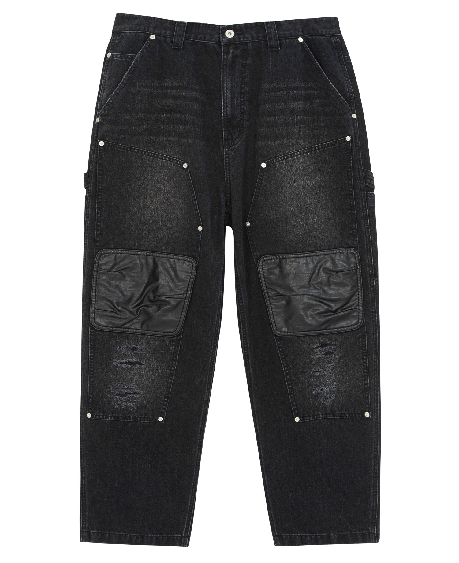 INSANE LEATHER DOUBLE-KNEE WORKPANTS_BLACK