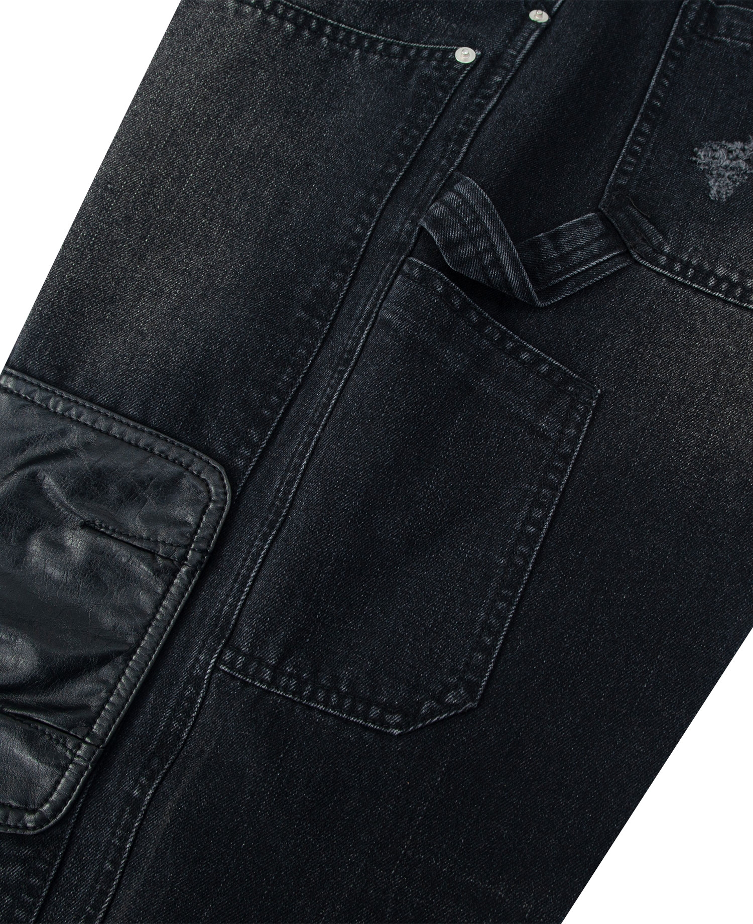 INSANE LEATHER DOUBLE-KNEE WORKPANTS_BLACK