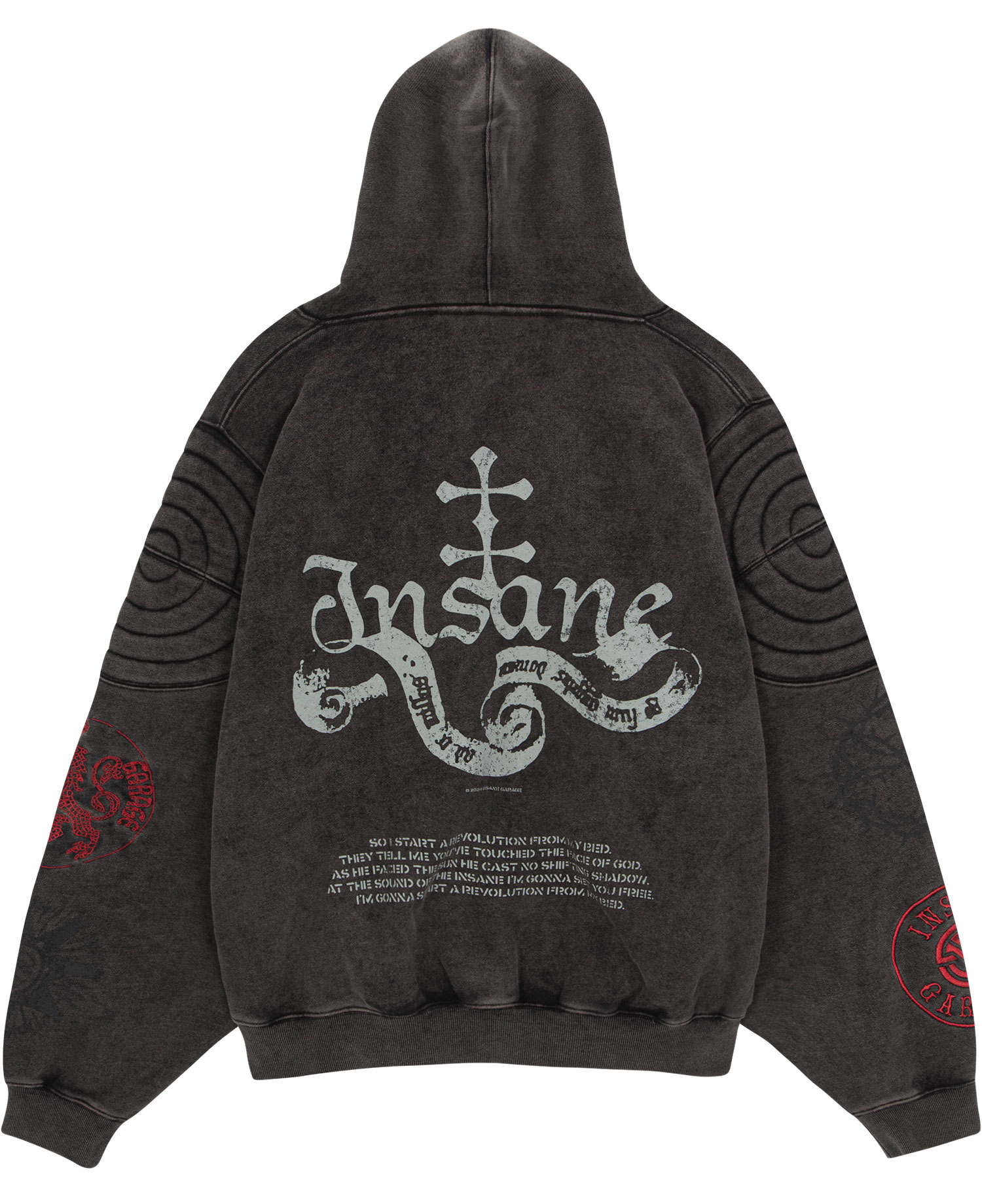 INSANE EMBROIDERED PADDED SHOULDER HOODIE_VINTAGE BLACK