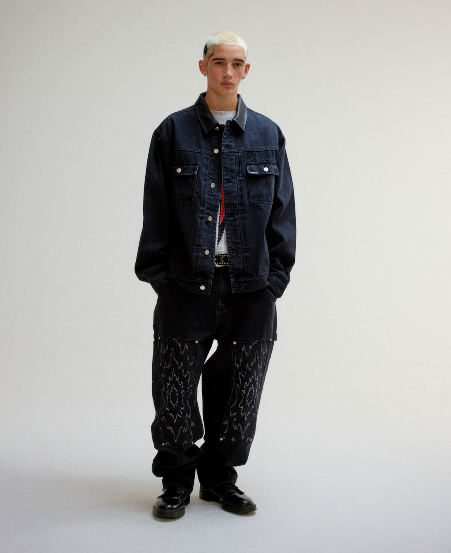 [WKNDRS] FLAME DOUBLE KNEE PANTS_BLACK