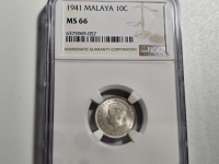 말라야 1941년 10센트 은화,KM#4, NGC MS 66 완전미사용
