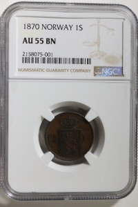 노르웨이 1870년 1스킬링 NGC AU 55 BN 준미사용