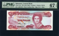 바하마 Bahamas 1974(1984) 3Dollars,P44a,PMG 67 EPQ 퍼펙트 완전미사용