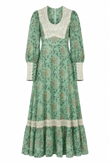 1970's Gunne Sax Green Floral Prairie Maxi Dress 223252