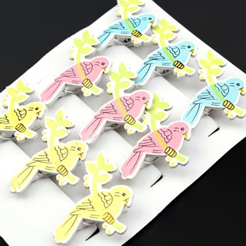 장식 오너먼트 우드 새 집게 미니 버드 클립 4cm 9개 세트