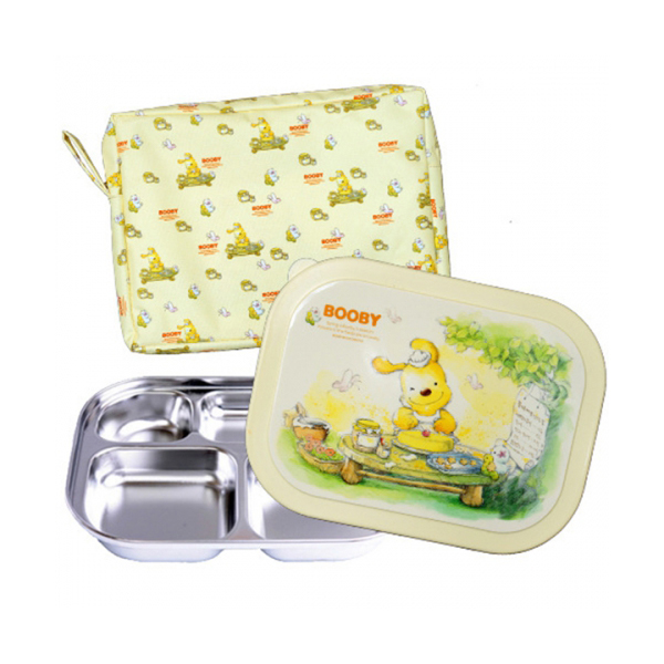 부비 도시락(밀폐pe)+주머니  도시락 밀폐용기 스텐레스