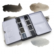 시누스(Sinours) 블랙&그레이  8색 고체물감세트