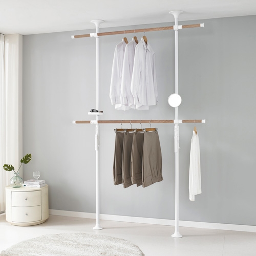 (2025년 신제품) 왕자 프리미엄 레버킹 2단행거 (38mm) 화이트 앤 우드