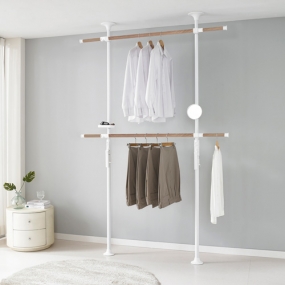 (2025년 신제품) 왕자 프리미엄 레버킹 2단행거 (38mm) 화이트 앤 우드