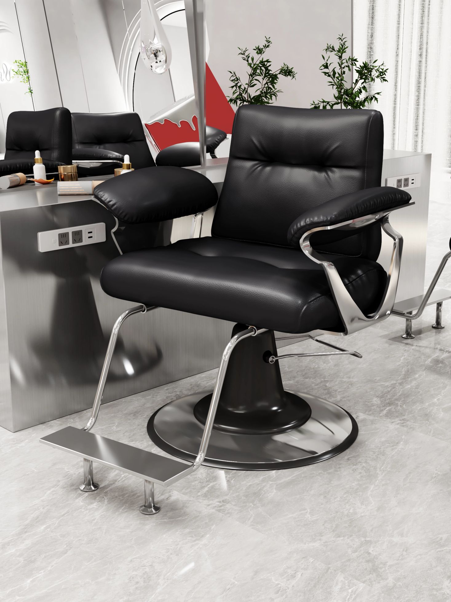 리프트 회전 미용실 카페의자 접이식의자 식탁의자 안락의자 미용 의자-스테인리스 스틸 바닥 블랙