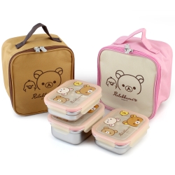 리락쿠마 가방 3단 스텐 도시락(해피)