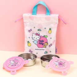 산리오 헬로키티 원형 스텐 2단 도시락 조리개세트