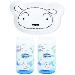 짱구 디저트 접시 글라스컵 2p 세트(흰둥이)