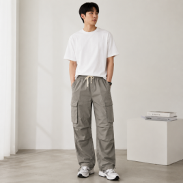 스트링 와이드 카고팬츠