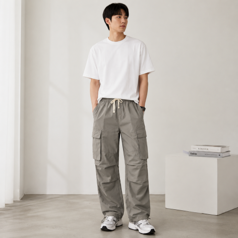 스트링 와이드 카고팬츠