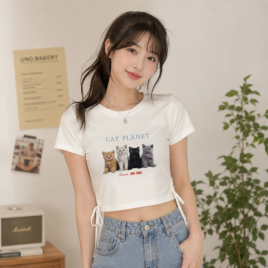 고양이 크롭 티셔츠