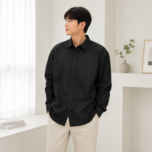 남성 블랙 데일리 긴팔셔츠