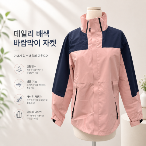 배색 바람막이 점퍼 핑크 (오염상품)