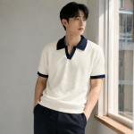 배색 니트 카라 반팔