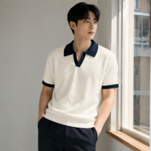 배색 니트 카라 반팔