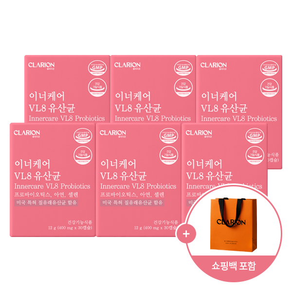 클라리온 이너케어 VL8 유산균 30캡슐, 6개 + 쇼핑백
