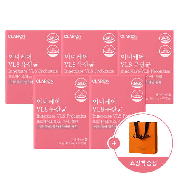 클라리온 이너케어 VL8 유산균 30캡슐, 5개 + 쇼핑백