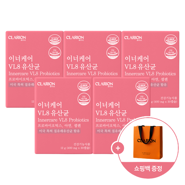 클라리온 이너케어 VL8 유산균 30캡슐, 5개 + 쇼핑백