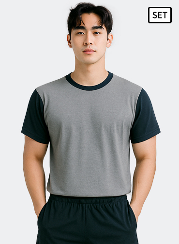 TC면 소매배색 헬스복 NAR357 | 단체티 주문제작 탑앤탑