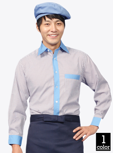 SE31 줄무늬긴팔파랑줄홀서빙복
