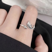 990실버 여성용 소원 재물 금전 행운의 물고기 복 반지  s415