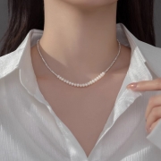 S925은 내추럴 펄 브로큰 실버 진주 목걸이 혼주 j952