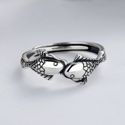 925실버 쌍잉어 물고기 은 반지 j04