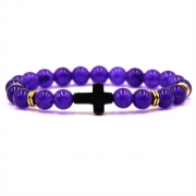 8mm 천연터키석 보라색마노 십자 묵주 팔찌 s970