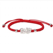 s999순은도금 비휴 팔찌 손작업 길상 빨간실 매듭공예  행운  금전운 대복   1078