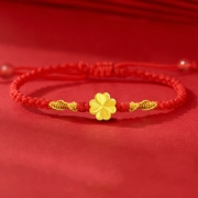 24k순금0.23그램  네잎 클로버 팔찌 손작업  빨간실 물고기 매듭공예  행운  금전운 대복   s1158