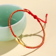 24K순금함량0.3g 황금 물고기 팔찌 손작업  붉은실 매듭공예  행운 재복 길상   s1163