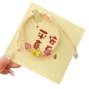 금전운이 좋아지는 골드 용귀비휴 플랫핑크 매듭 팔찌  손작업 공예  패션 쥬얼리   s1242