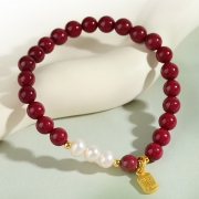 8mm 터키석 보라금사 진주 비즈 팔찌  s477