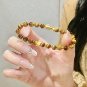 6mm 엽전문양 황금 물고기 호안석 원석 팔찌  행운 부귀 평안 삼재 액막이 소원부적 s817