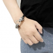 미르보석 써지컬스틸 늑대머리 가죽 팔찌  주얼리  s1443