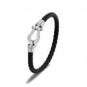 미르보석 실버 써지컬스틸 말발굽  소가죽  커플 주얼리 팔찌    s1474