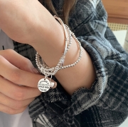 미르보석 여성용 레이어드 3줄 믹스 은볼 팔찌 핸드메이드 실버 주얼리 팔찌  s1507