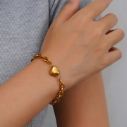 미르보석   k18  조커 체인 브레이슬릿 통통 하트 팔찌 티타늄강 주얼리 팔찌   s1522